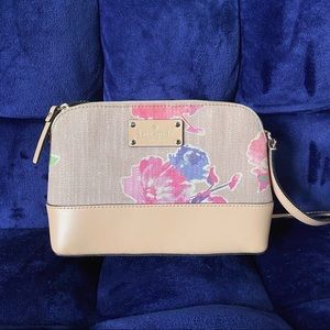 Kate Spade Wellesley Hanna Floral Print Structured Tan Leather Cross Body Bag